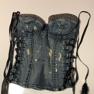 Premium Guess jeans bustier top size medium adjustable corset jeans vintage